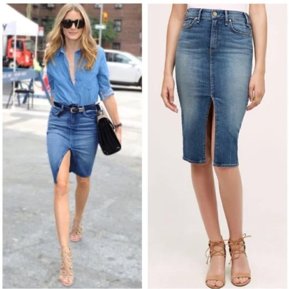 Anthro Mcguire Denim Marino Slit Pencil Skirt 28